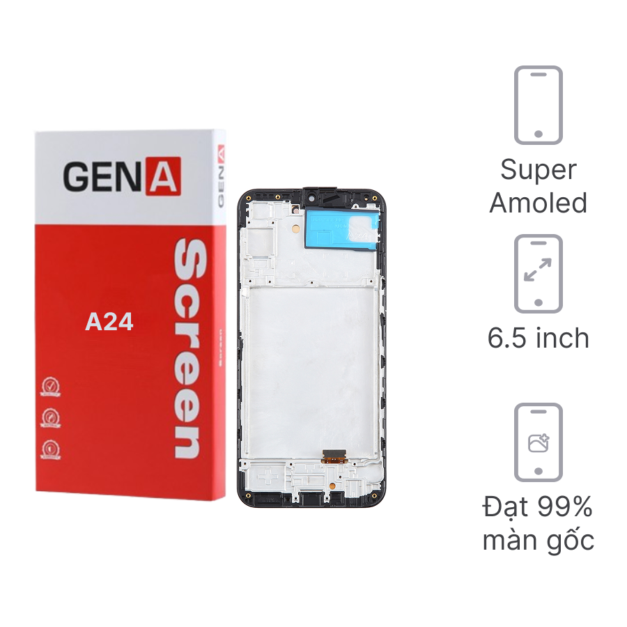 Thay màn hình Samsung A24 nguyên khung chính hãng GENA loại Pro