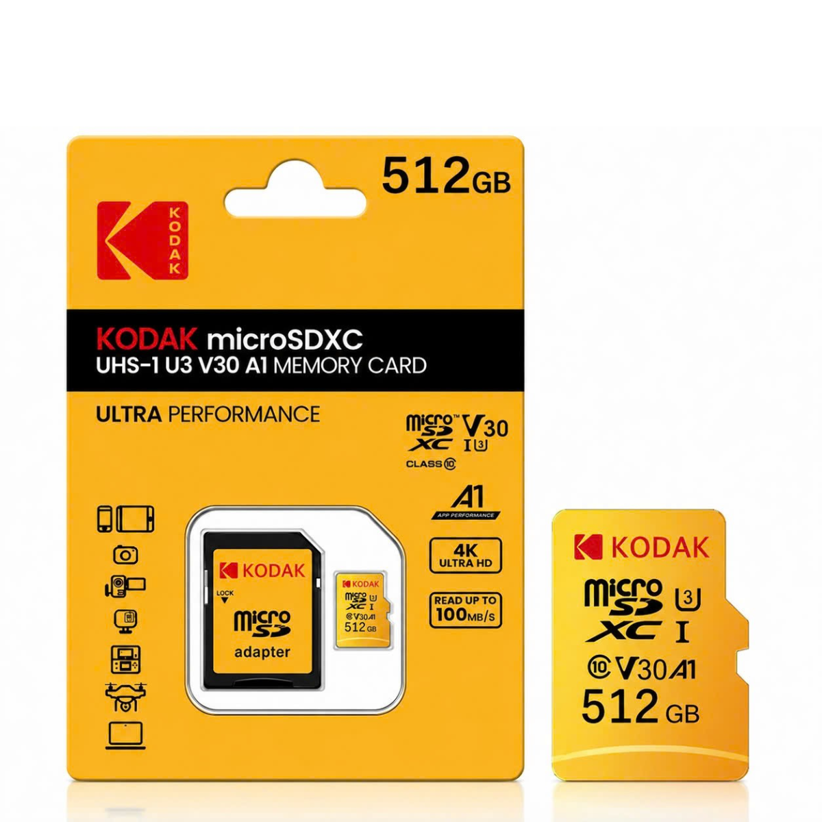 Ảnh minh họa Thẻ nhớ MicroSD Kodak UHS-I U3/V30/A1 (Adapter) 512GB 1