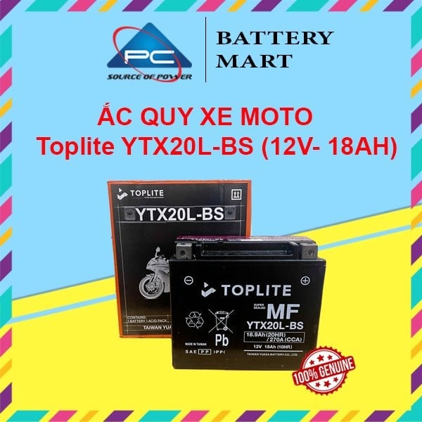 Ảnh minh họa Ắc quy xe moto Toplite YTX20L-BS 12V - 18AH, dùng cho Harley Davidson, Triumph, Honda.... 1