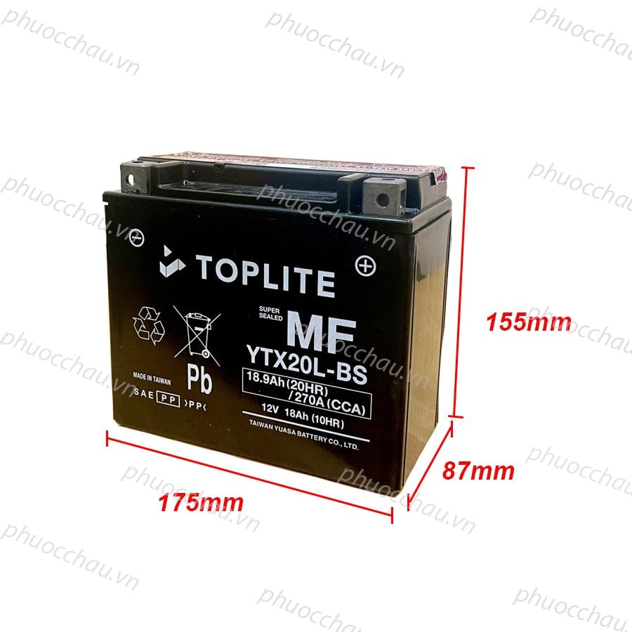 Ảnh minh họa Ắc quy xe moto Toplite YTX20L-BS 12V - 18AH, dùng cho Harley Davidson, Triumph, Honda.... 2