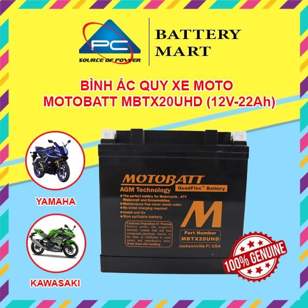 Ảnh minh họa Ắc quy xe moto phân khối lớn MOTOBATT MBTX20UHD 12V - 22AH, thương hiệu Mỹ, dùng cho xe HARLEY-DAVIDSON 1