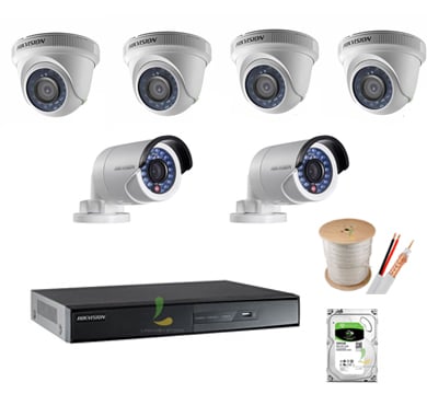 Trọn bộ 6 camera gia đình Hikvision 720P trong nhà và ngoài trời