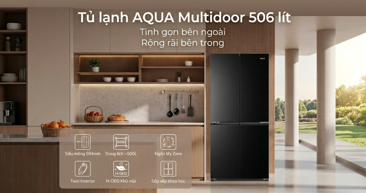 Tủ lạnh AQUA Multidoor 506 lít 2026 (AQR-M570XA(FS))