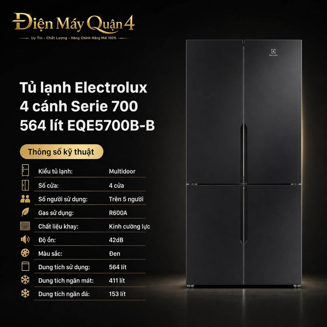 Tủ lạnh Electrolux 4 cánh Serie 700 564 lít EQE5700B-B