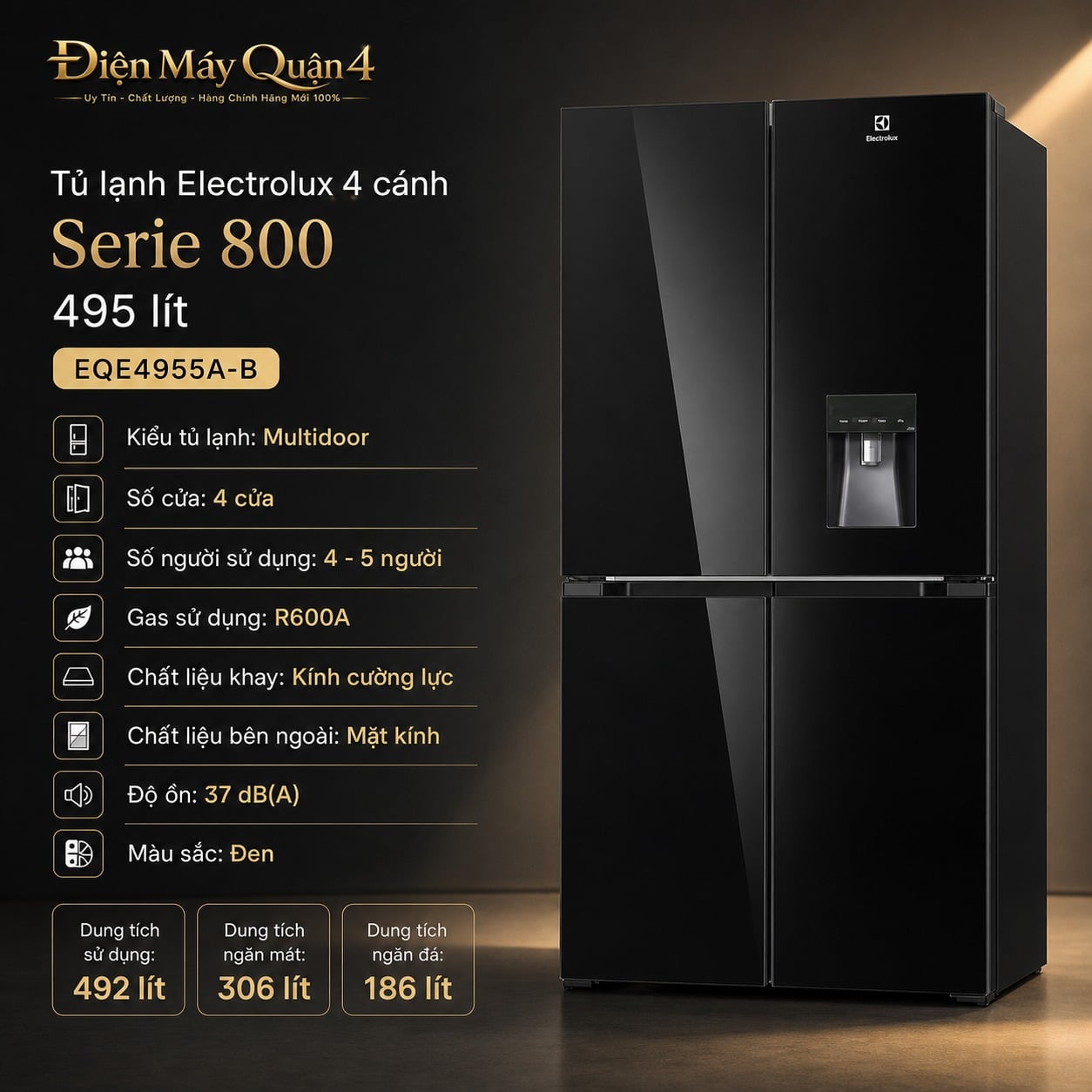 Tủ lạnh Electrolux 4 cánh Serie 800 495 lít EQE4955A-B