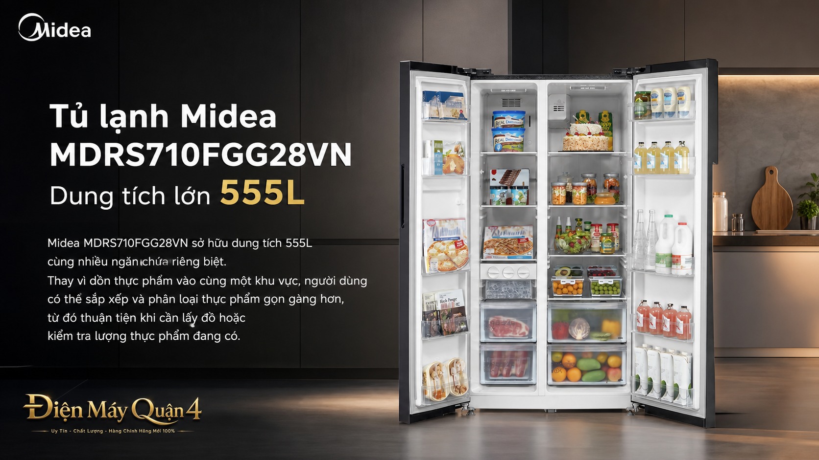 Ảnh minh họa Tủ Lạnh Side By Side Midea 555L MDRS710FGG28VN 3