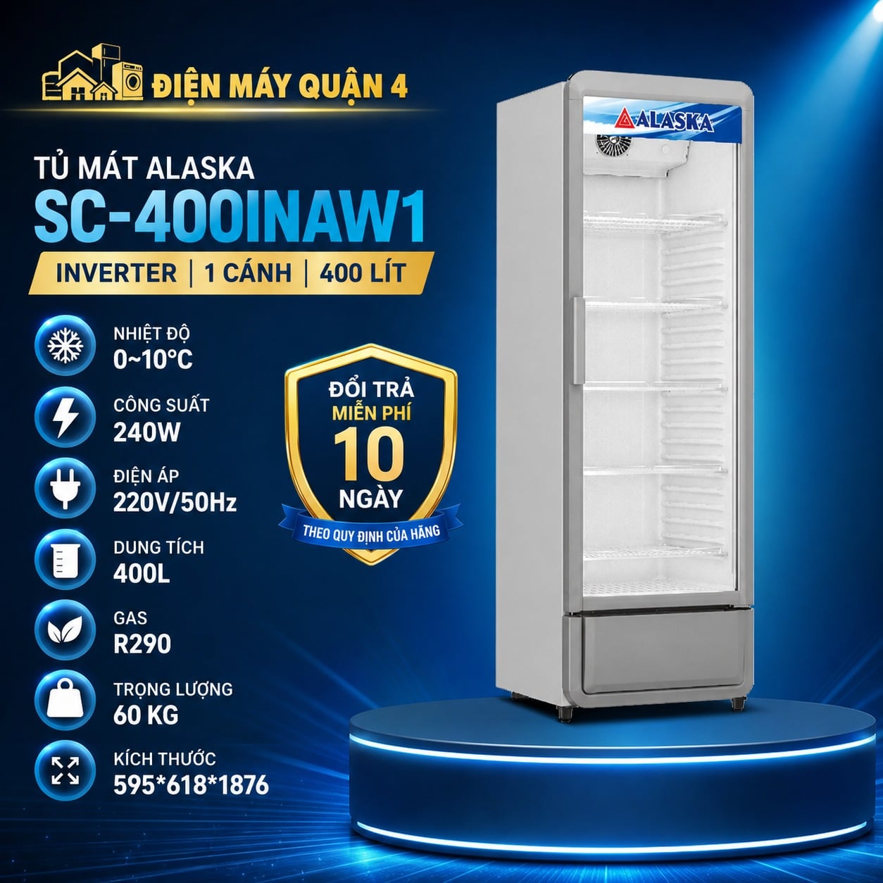 Tủ mát Alaska SC-400INAW1 Inverter 1 cánh 400 lít