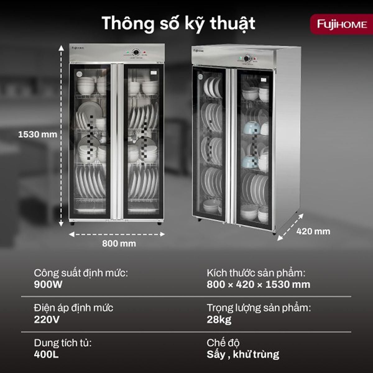 Ảnh minh họa Tủ sấy chén bát tiệt trùng Fujihome DD400A 2