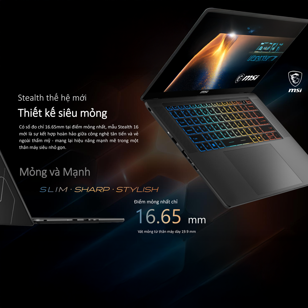 Ảnh minh họa Laptop MSI Stealth 16 AI+ B3WF-007VN (Ultra 9 386H, RTX 5060 8GB, RAM 32GB DDR5, SSD 1TB, 16 Inch QHD+ OLED 240Hz, Win 11 Home) 3