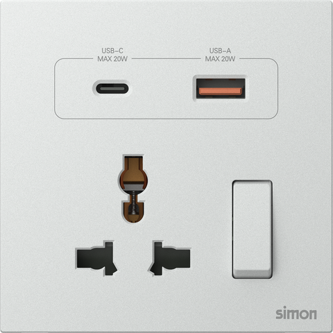 Module ổ cắm 3 chấu đa năng kèm sạc USB và Type C có công tắc màu