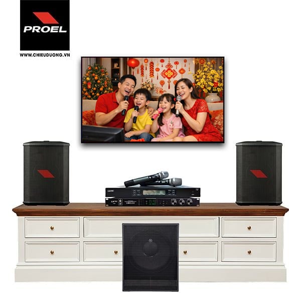 Bộ dàn Karaoke SP009289: 2 Loa PROEL FreeOneX, Loa Sub PROEL S10A, Vang số LSPro KX660 Plus, Micro không dây LSPro L330 Plus