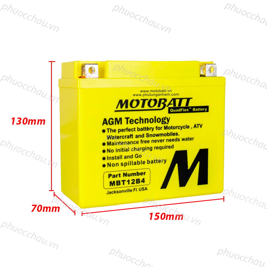 Ảnh minh họa Ắc quy xe moto phân khối lớn MOTOBATT MBT12B4 12V - 11AH, thương hiệu của Mỹ, dùng cho xe DUCATI, KAWASAKI, YAMAHA, TRIUMPH 2