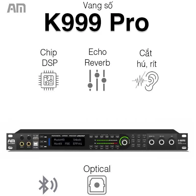 Vang số AM K999 Pro, Chống Hú Rít, SPD 64 bit, AV, Bluetooth, USB
