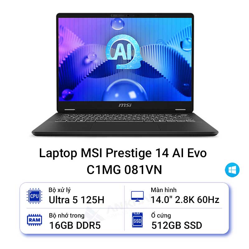 Ảnh minh họa Laptop MSI Prestige 14 AI Evo C1MG 081VN (Ultra 5/16GB/512GB/14.0 inch 2.8K 60Hz/LED KB/FP/Win11) 1