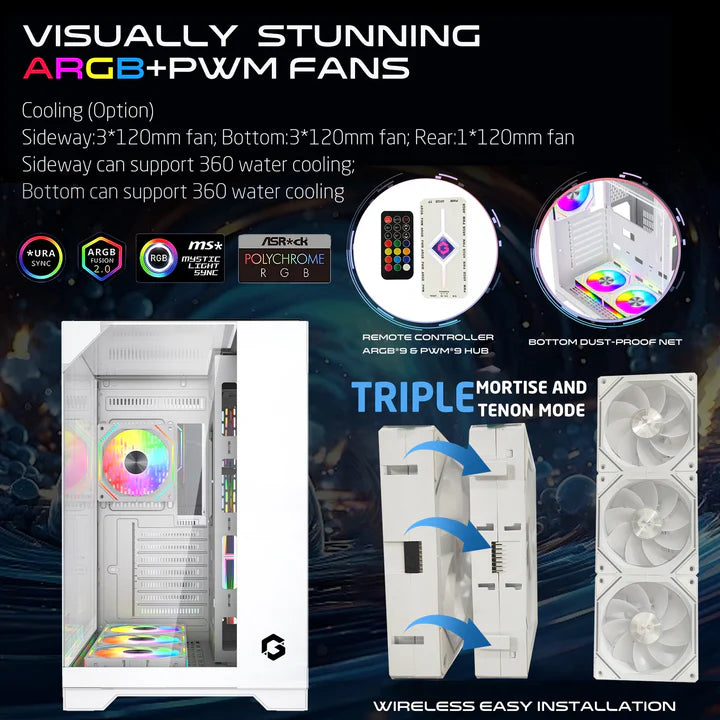 Ảnh minh họa Vỏ Case Gaming ATX Mid Tower GAMEON Valkyrie I Series – Trắng 3