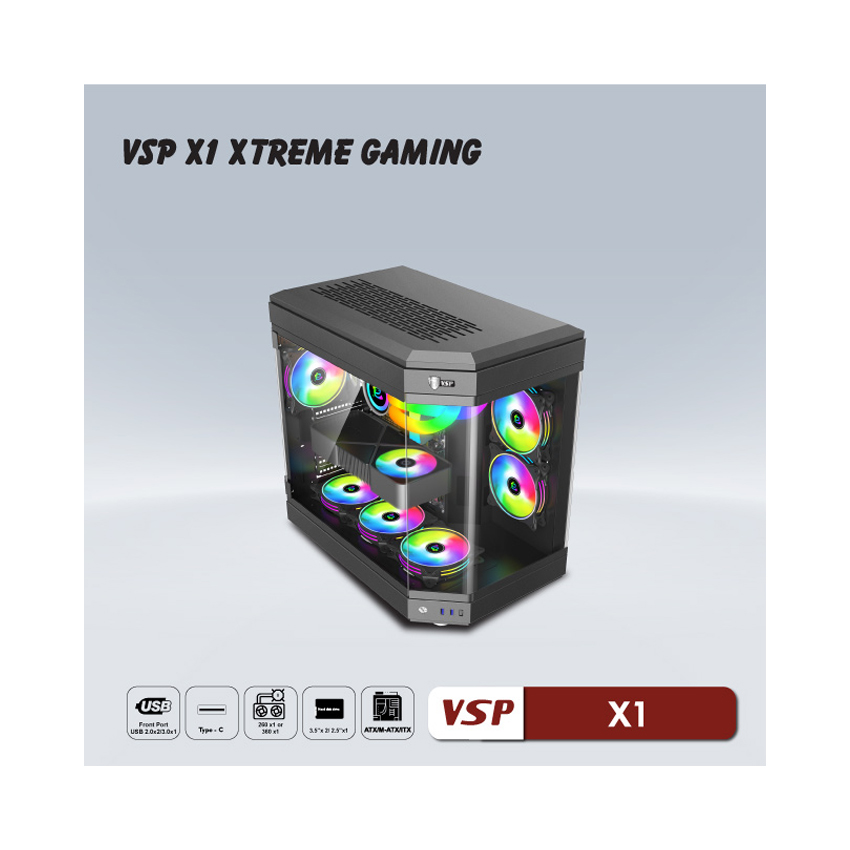 Ảnh minh họa Vỏ Case VSP X1 EXTREME GAMING (Mid Tower/Màu Đen) 2
