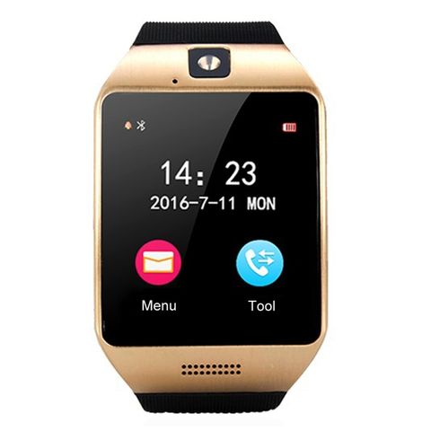 Q18S 1,54 inch Vàng Gold Dây Đen -  Màn hình IPS MTK6260A Đồng hồ thông minh Bluetooth 3.0 Điện thoại