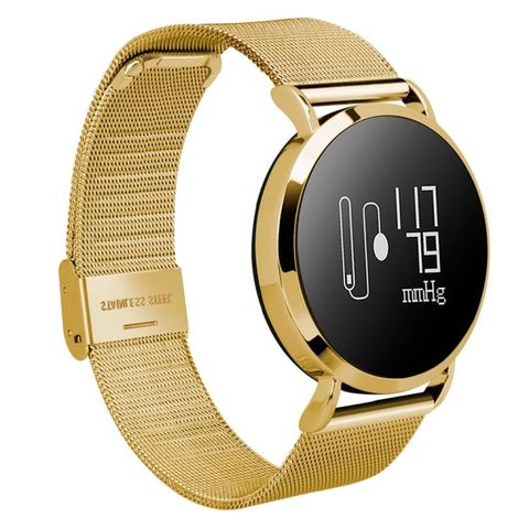 Vòng đeo tay thông minh CV08 OLED Steel Strap Gold - 0.95 inch dây da hoặc thép – Đo nhịp tim, huyết áp, đếm bước, chống nước IP67