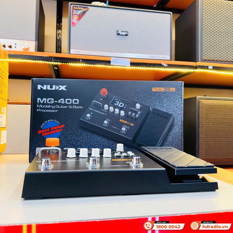 Ảnh minh họa Phơ Guitar Nux MG-400, 10 khối tín hiệu độc lập, độ phân giải IR 512 mẫu, AUX IN, USB 3