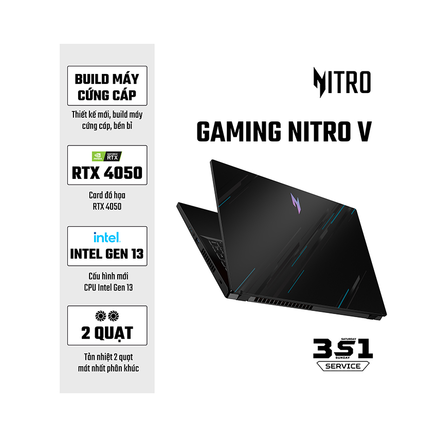 Ảnh minh họa Laptop Acer Gaming Nitro V ANV15-51-75GS (NH.QN8SV.005) (Geforce RTX4050 6GB/i7-13620H/16GB RAM/512GB SSD/15.6 inch FHD 144Hz/Win11/Đen) 1