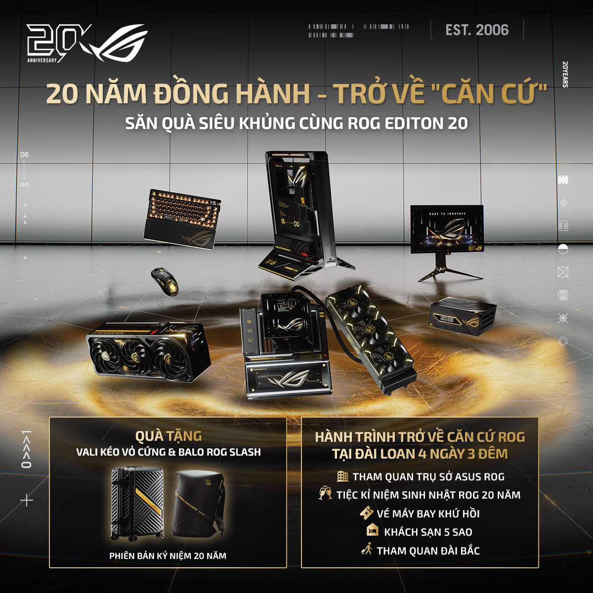 Ảnh minh họa PCAP ASUS ROG 20th Anniversary RTX 5090 32GB / Ryzen 9950x3D / Ram 96GB / SSD 4TB / LCD 27" / KEY MOUSE 3