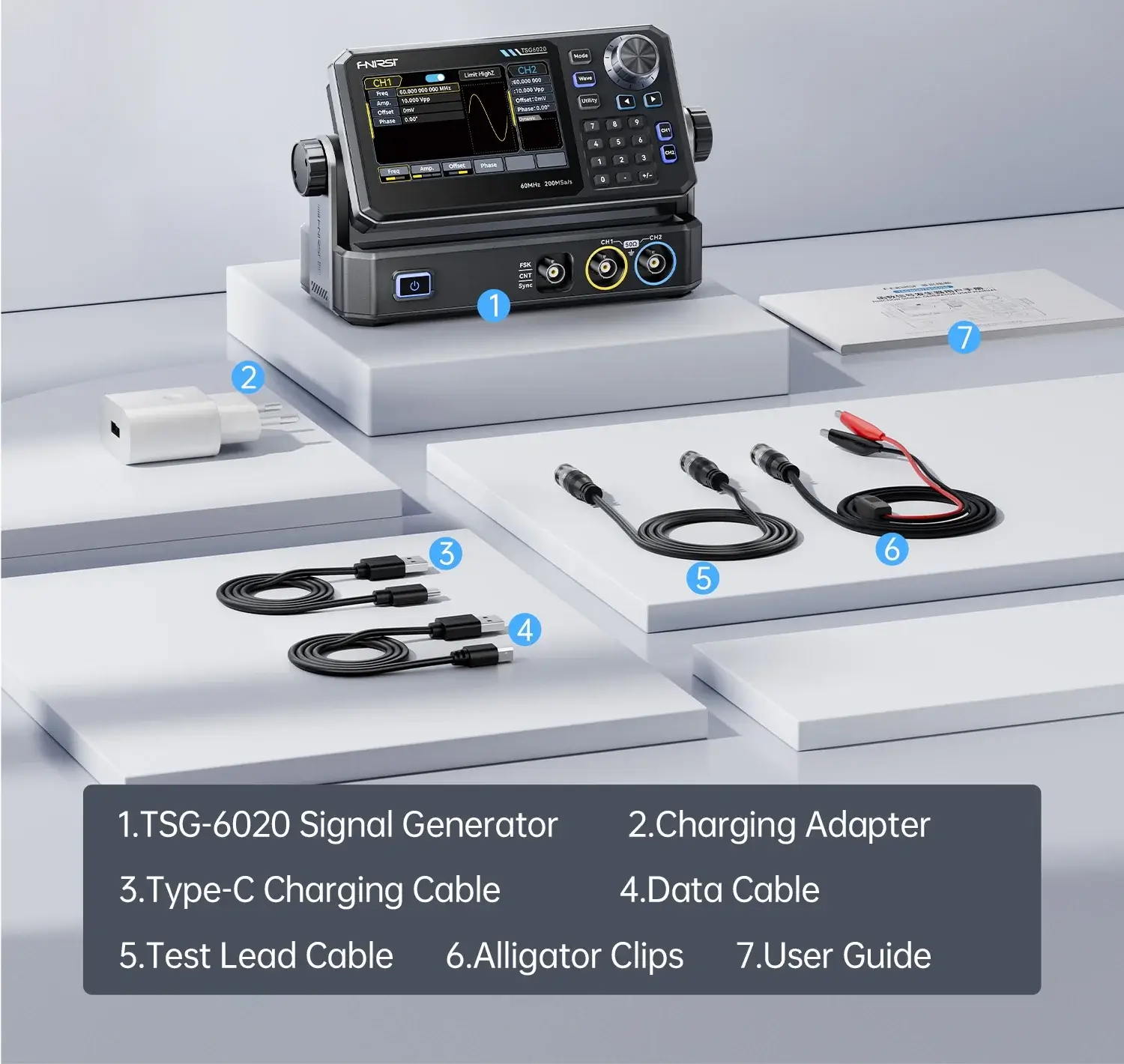 Ảnh minh họa Máy tạo tín hiệu FNIRSI® TSG6020 2CH 200MSa/s Function Signal Generator 1