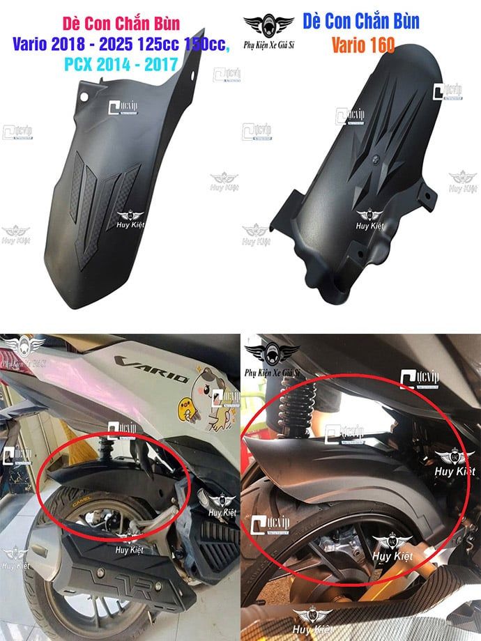 [Mẫu Mới] Dè Con Chắn Bùn Sau Cho Vario 2018 - 2025 125cc 150cc 160cc, PCX 2014 - 2017 Hãng Tonato MS6843