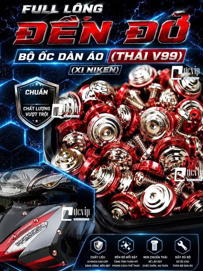 [FULL LĐ ĐỎ] [THÁI V99] FULL Ốc Dàn Áo [Xi NIKEN] AB Dr LCV8 Xipo Fu Si Wave SH Vario Ex Win Raider Jupiter Vision Scoopy