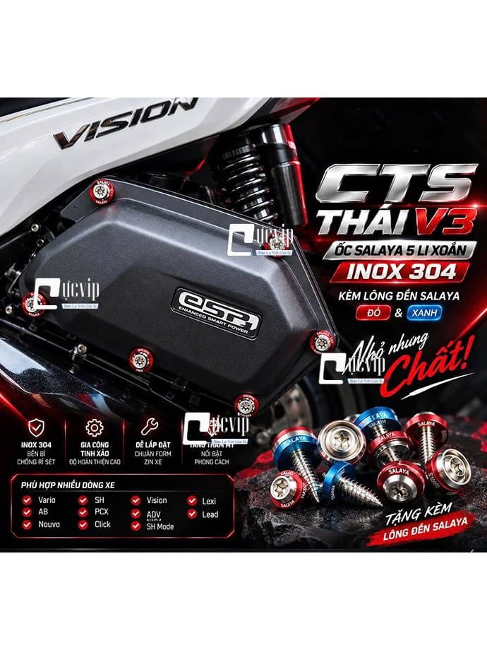 [CTS THÁI V3] [KÈM LĐ SALAYA] Ốc Salaya 5 Li Xoắn INOX 304 Gắn Lọc Gió, Pô E Vario, AB, Nouvo, Vision, NVX, SH, PCX, Click, ADV, SH Mode, Lexi, Lead