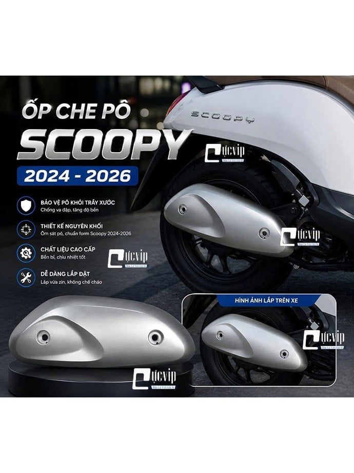 [Mẫu Theo Xe] Ốp Che Pô Scoopy 110 (2024 - 2026) Nhựa Đen Và Bạc MS6999