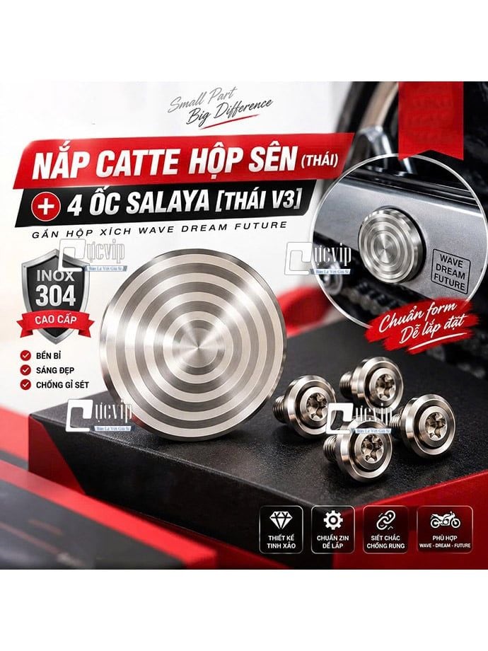 [Inox 304] Nắp Catte (Thái) + 4 Ốc Salaya [THÁI V3] Gắn Hộp Sên Wave Dream Future