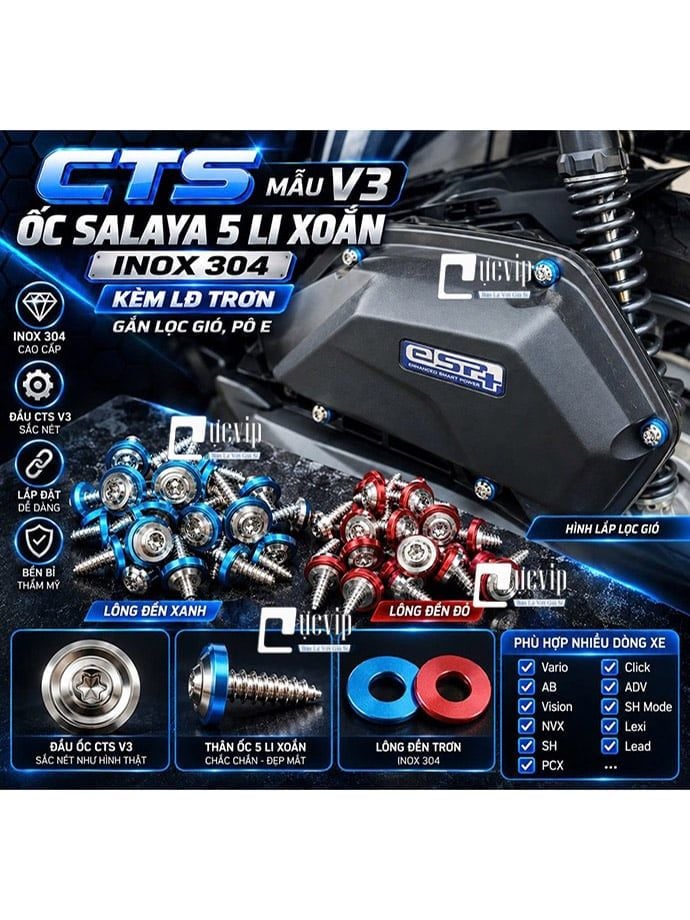 [CTS THÁI V3] [KÈM LĐ TRƠN] Ốc Salaya 5 Li Xoắn INOX 304 Gắn Lọc Gió, Pô E Vario, AB, Vision, NVX, SH, PCX, Click, ADV, Nouvo, SH Mode, Lexi, Lead