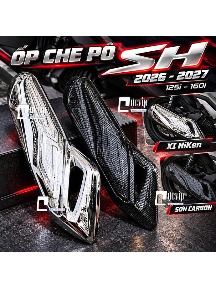 [Mẫu Mới] Ốp Che Pô SH 125i 160i 2026-2027 – Xi Niken, Carbon, Chuẩn Form Xe MS7044