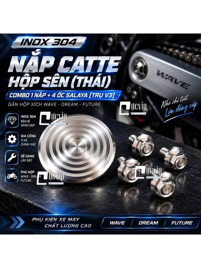 [Inox 304] Nắp Catte (Thái) + 4 Ốc Salaya [TRỤ THÁI V3] Gắn Hộp Sên Wave Dream Future