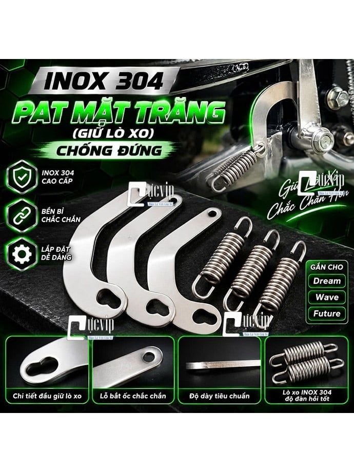 [INOX 304] Pat Mặt Trăng (Giữ Lò Xo) Chống Đứng + Lò Xo INOX 304 Gắn Dream, Wave, Future MS7035