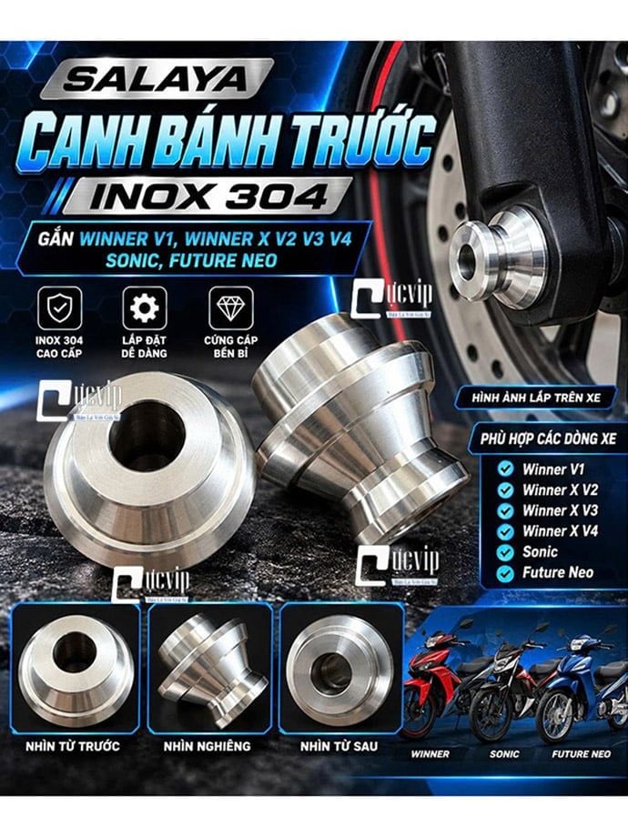 Combo 2 Cục Canh Bánh Trước Salaya Inox 304 Gắn Winner V1, Winner X V2 V3 V4, Sonic, Future Neo Hàng Chuẩn Không Gỉ Sét MS7019