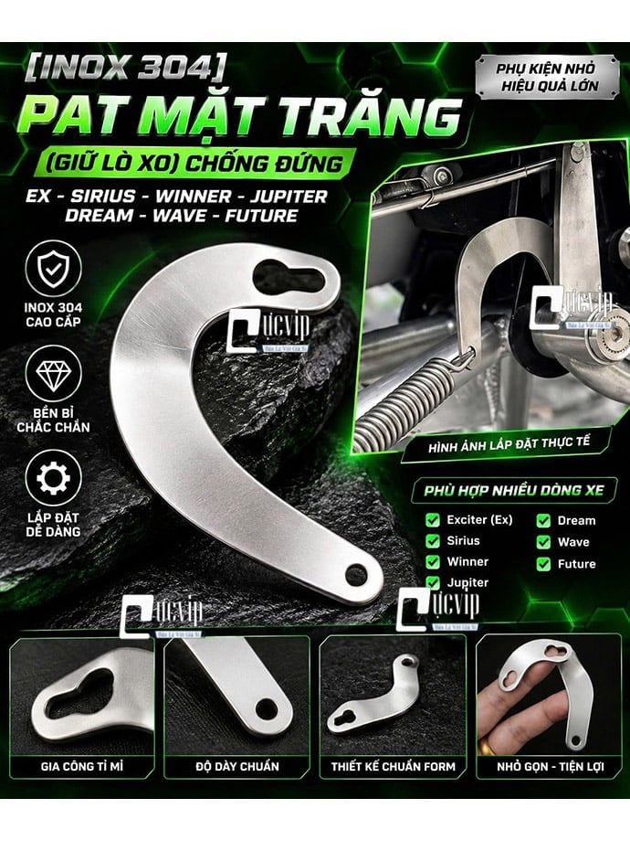 [INOX 304] Pat Mặt Trăng (Móc Lò Xo) Chống Đứng Dream, Wave, Sirius, Future, Exciter, Winner, Jupiter MS7036