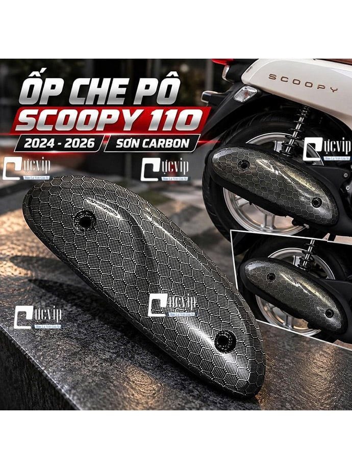 [Mẫu Mới] Ốp Che Pô Scoopy 110 (2024 - 2026), Carbon, Chuẩn Form Xe MS7050
