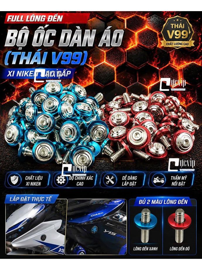 [FULL LÔNG ĐỀN] [THÁI V99] FULL Ốc Dàn Áo [Xi NIKEN] AB Dr LCV8 Xipo Fu Si Wave SH Vario Ex Win Raider Jupiter Vision Scoopy
