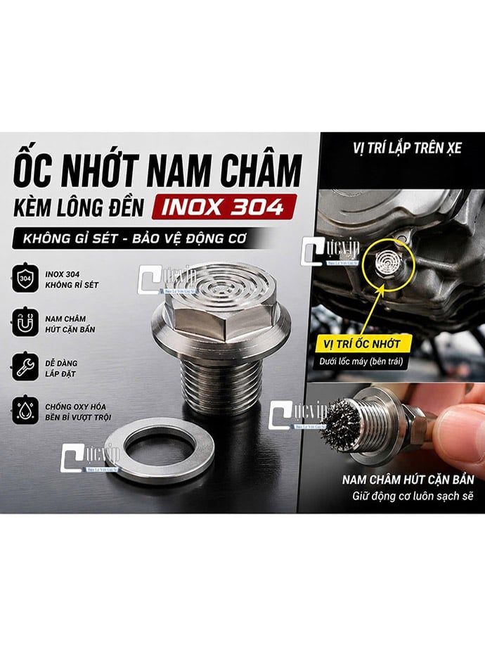 Ốc Nhớt Nam Châm Salaya Kèm Lông Đền Inox 304 Gắn Wave, Dream, Future, Không Gỉ Sét MS7026