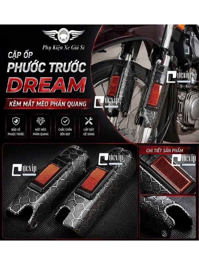 [2 Cái] Cặp Ốp Phuộc Trước [Sơn Carbon]  Super Dream 100 110 (Kèm Mắt Mèo Phản Quang) MS6998