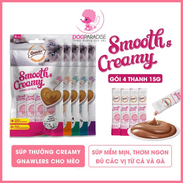 Súp thưởng cho mèo vị cá ngừ Gnawlers Creamy túi 60g 4 thanh