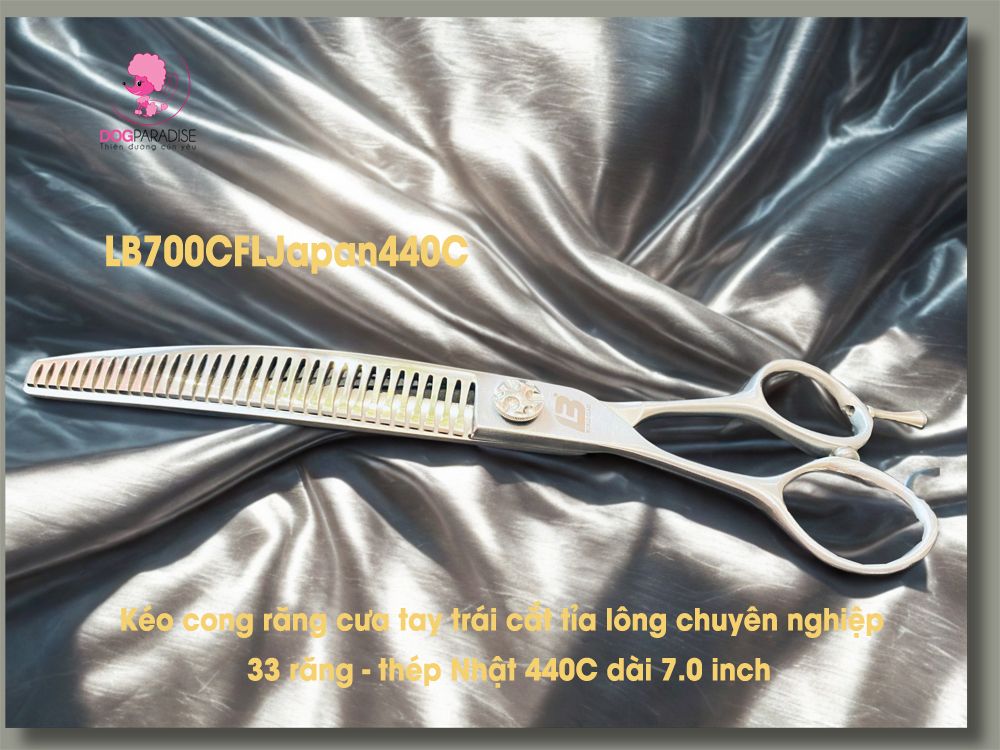 Kéo cong răng cưa tay trái cắt tỉa lông chuyên nghiệp 7 inch - LB-700CFL-Japan 440C-thép Nhật 440C (33 răng) - Left Curved Chunker Scissor 7.0
