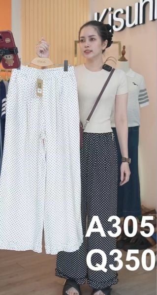  Q350- Quần Cotton Ống Rộng Chấm Bi 