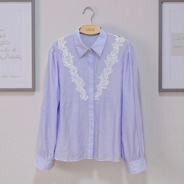  A636- Áo Sơ Mi Modal Tay Phồng Phối Ren 