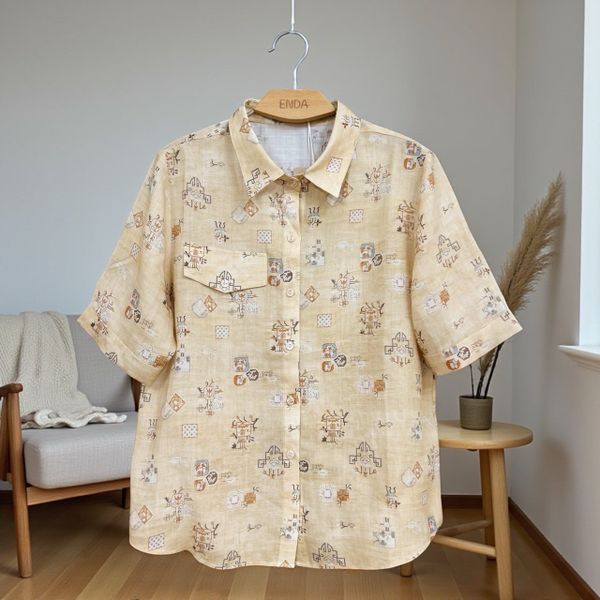  A320-Áo Sơ Mi Ramie Hoa Tiết 