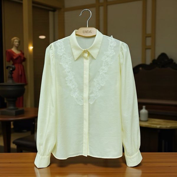  A636- Áo Sơ Mi Modal Tay Phồng Phối Ren 