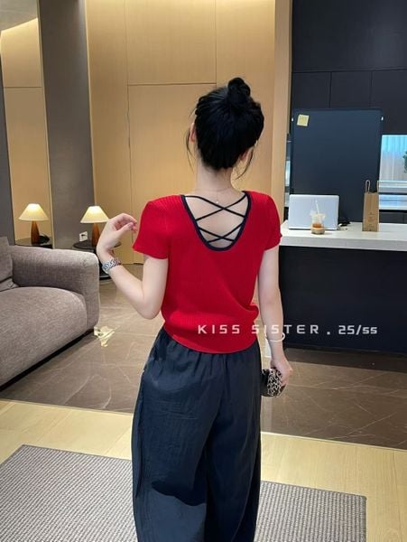  A669-Áo Len Lụa Cổ Tròn Hở Vai Hàn Quốc 