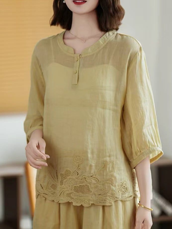  A689-Áo Ramie Thêu Thanh Lịch Cổ Điển 