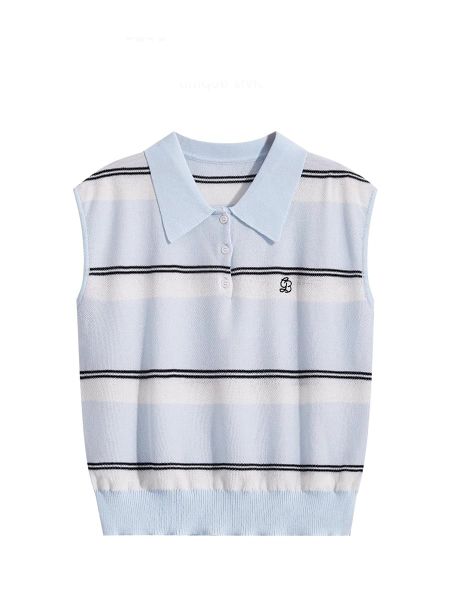  A702-Áo Len Lụa Băng Kẻ Sọc Không Tay 